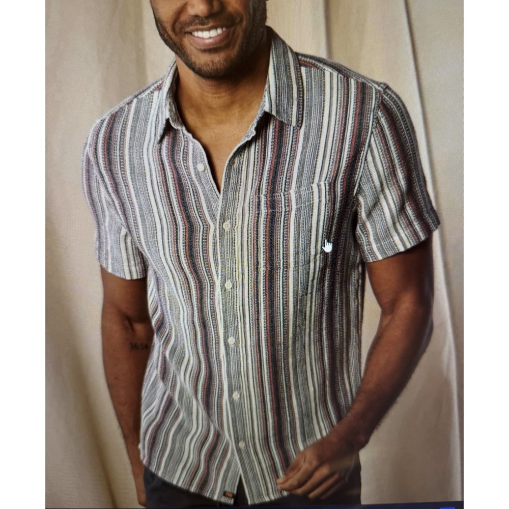 NWT Men's The Normal Brand Freshwater Button Up Shirt Americana Stripe XL